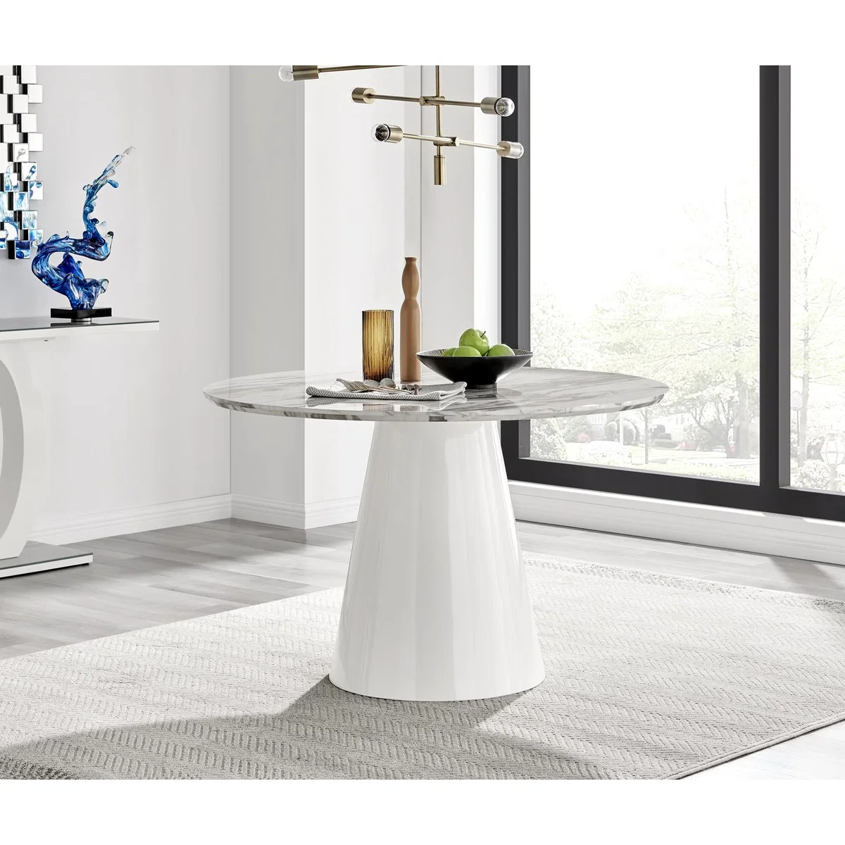 Palma White Marble Effect Dining Table and 4 Halle Black Leg Chairs - Taupe – image 4