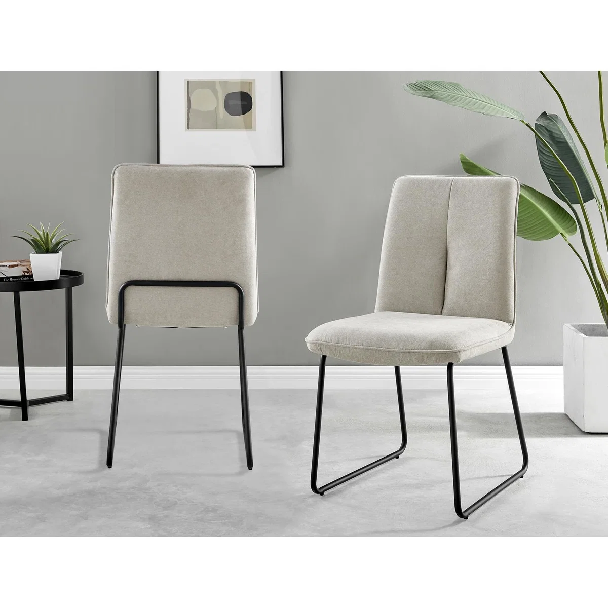 Palma White Marble Effect Dining Table and 4 Halle Black Leg Chairs - Taupe – image 8