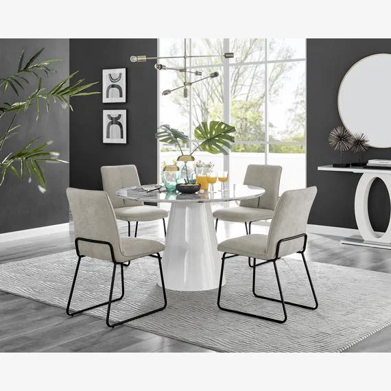 Palma White Marble Effect Dining Table and 4 Halle Black Leg Chairs - Taupe – image 1