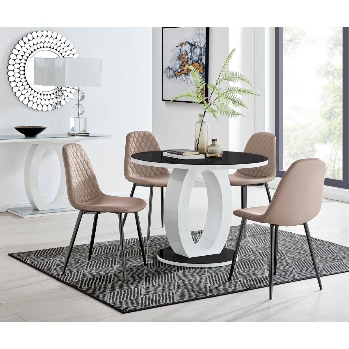 Giovani Round BLACK 120cm Table 4 Corona Black Leg Chairs - Cappuccino – image 8