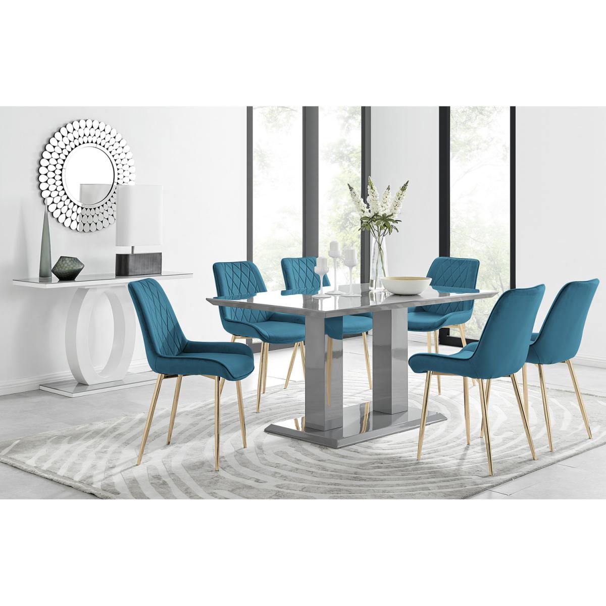 Imperia 6 Grey Dining Table and 6 Pesaro Gold Leg Chairs - Blue – image 14