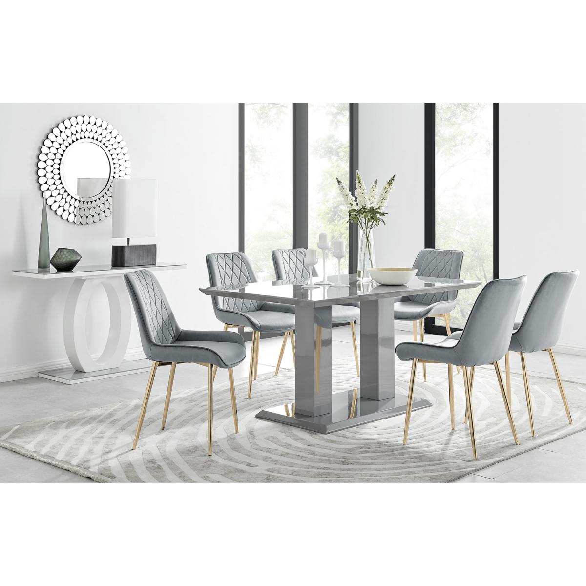 Imperia 6 Grey Dining Table and 6 Pesaro Gold Leg Chairs - Blue – image 15