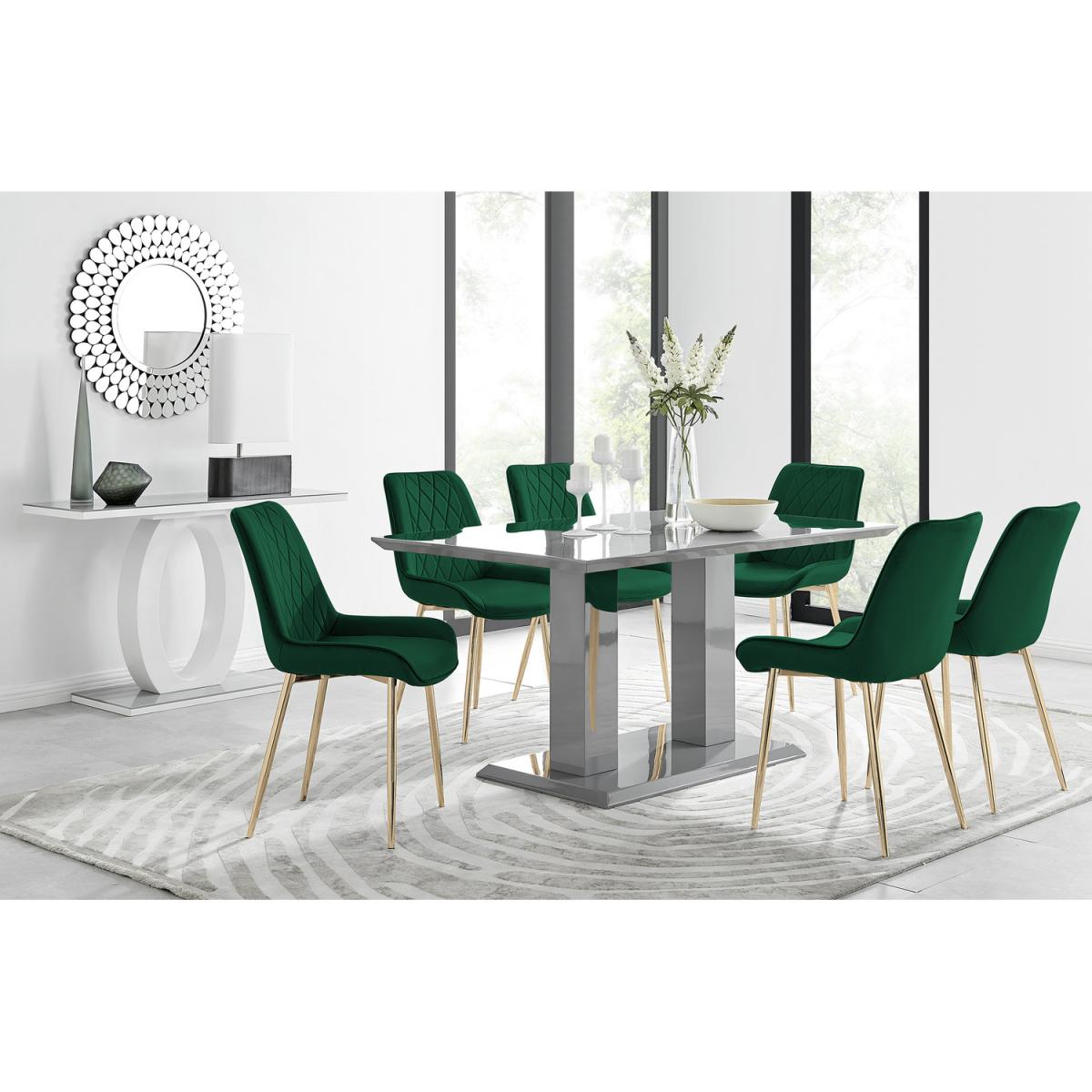 Imperia 6 Grey Dining Table and 6 Pesaro Gold Leg Chairs - Blue – image 16