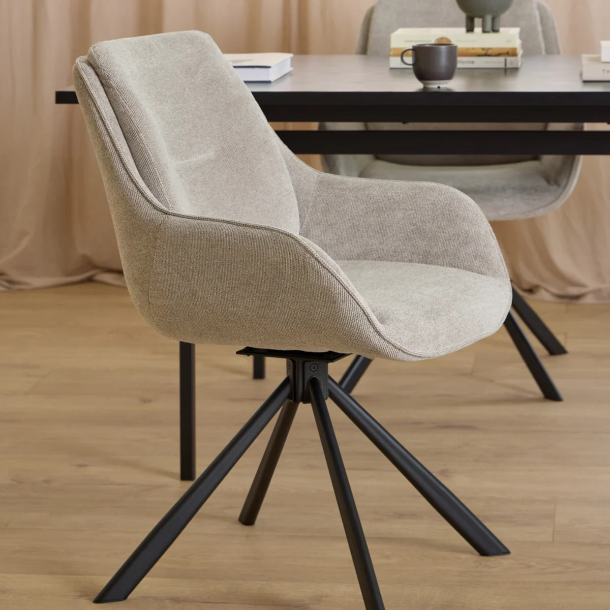 Angus Dining Table in Black 200x90cm includes 4 Carrie Swivel Dining Chairs in Sand - Black – image 3