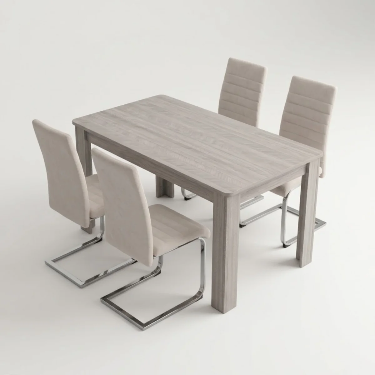 Arrow Grey Dining Table and 4 Cream High Back Velvet Chairs with Chrome Legs 4 Seater Set - Cream – image 1
