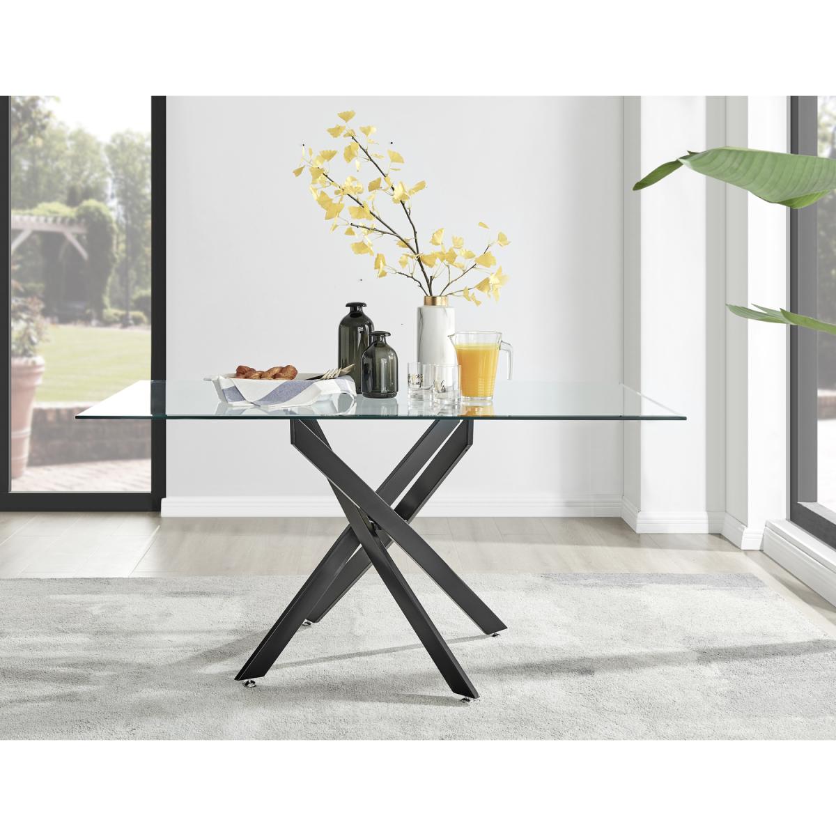Leonardo Black Leg Glass Dining Table With 6 Corona Gold Leg Chairs - Grey – image 10