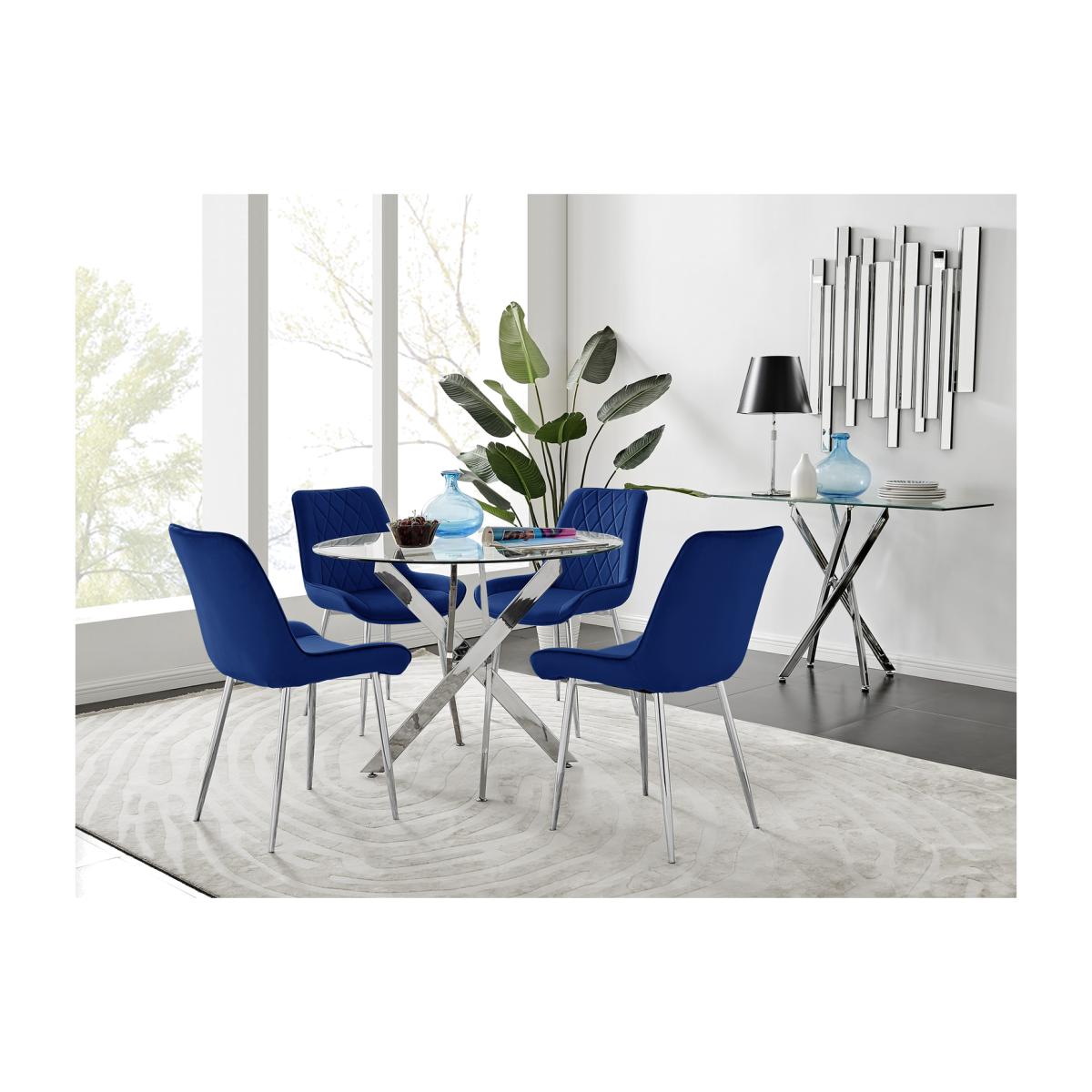 Novara 100cm Round Dining Table and 4 Pesaro Silver Leg Chairs - Navy – image 1