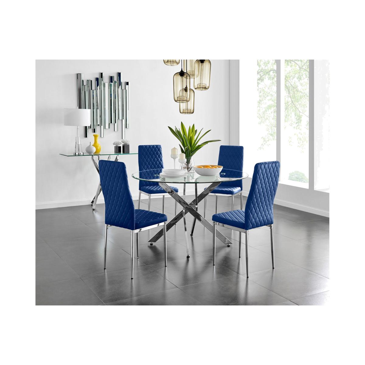 Novara 120cm Round Dining Table and 4 Velvet Milan Chairs - Navy