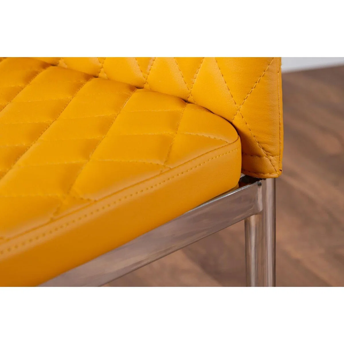 Kylo White Marble Effect Dining Table and 4 Milan Chrome Leg Chairs - Mustard – image 15