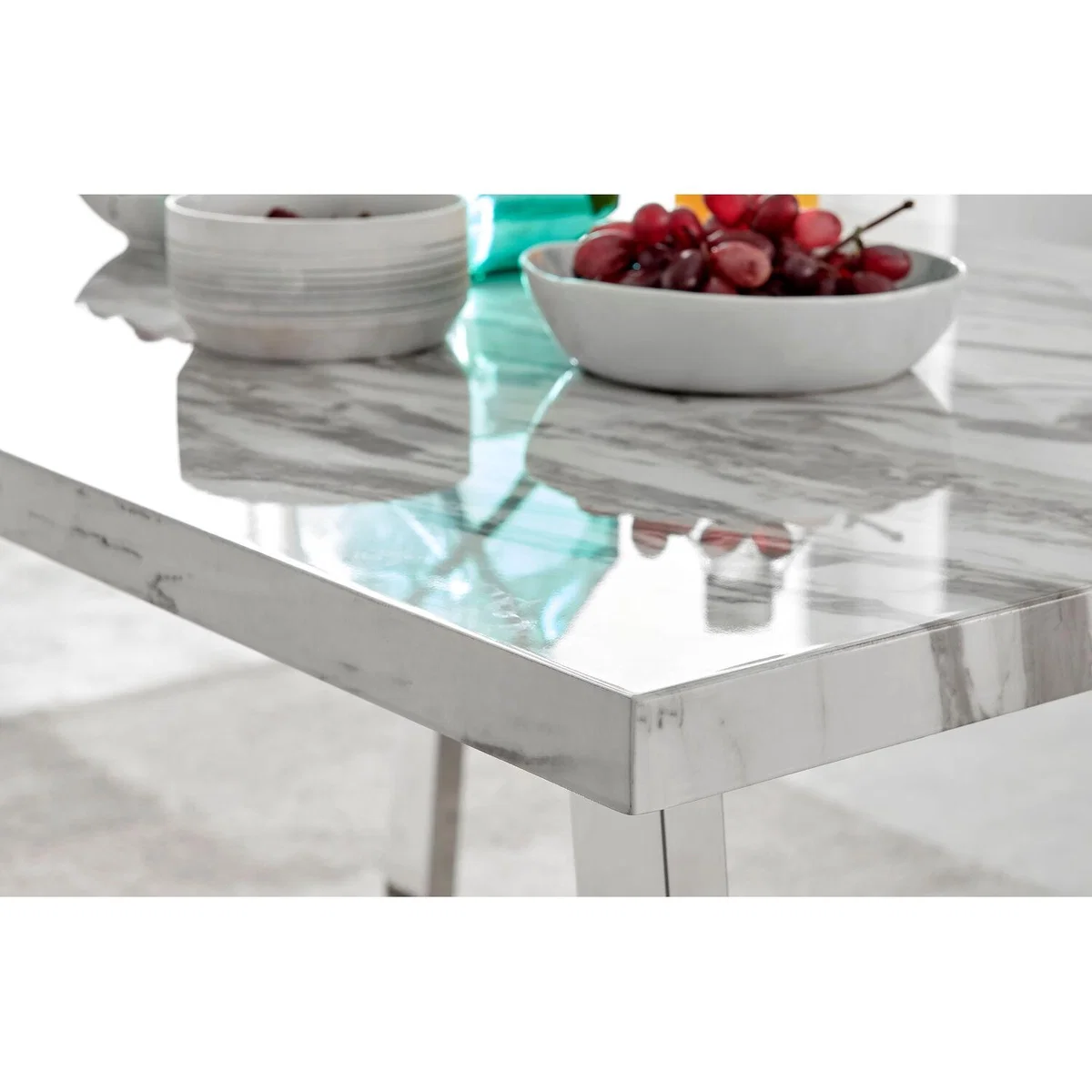 Kylo White Marble Effect Dining Table and 4 Milan Chrome Leg Chairs - Mustard – image 7