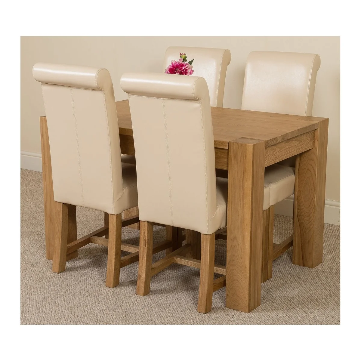 Kuba 125x80cm Chunky Oak Small Dining Table and 4 Washington Leather Chairs - Red – image 19