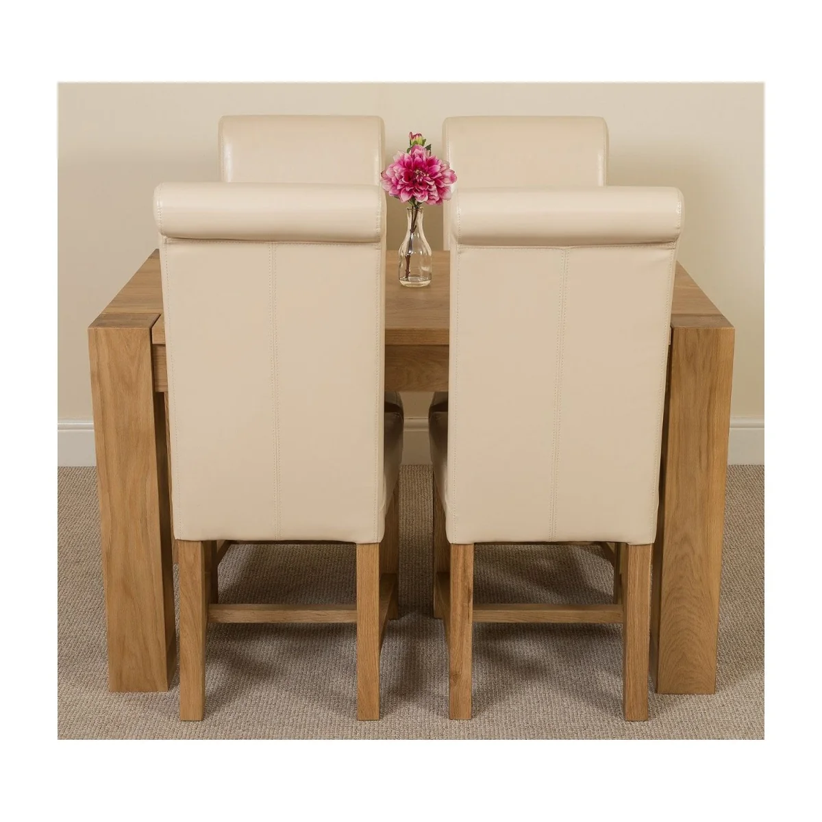 Kuba 125x80cm Chunky Oak Small Dining Table and 4 Washington Leather Chairs - Red – image 20