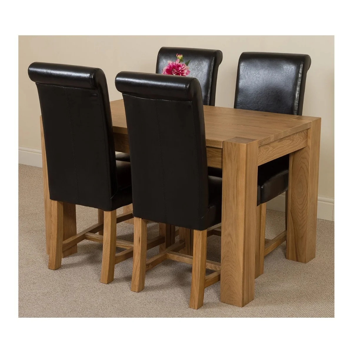 Kuba 125x80cm Chunky Oak Small Dining Table and 4 Washington Leather Chairs - Red – image 25