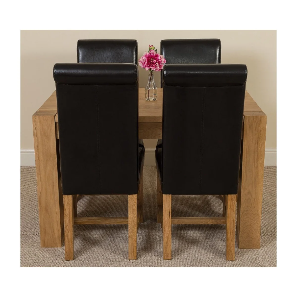 Kuba 125x80cm Chunky Oak Small Dining Table and 4 Washington Leather Chairs - Red – image 26