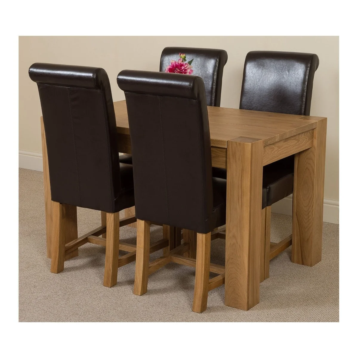 Kuba 125x80cm Chunky Oak Small Dining Table and 4 Washington Leather Chairs - Red – image 31