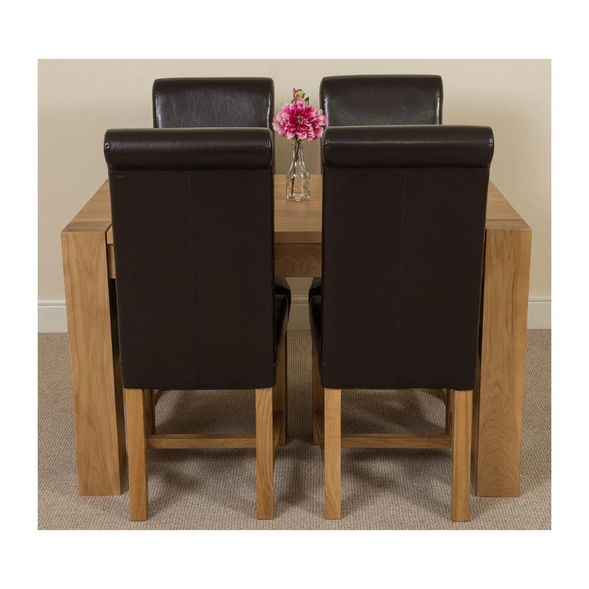 Kuba 125x80cm Chunky Oak Small Dining Table and 4 Washington Leather Chairs - Red – image 32