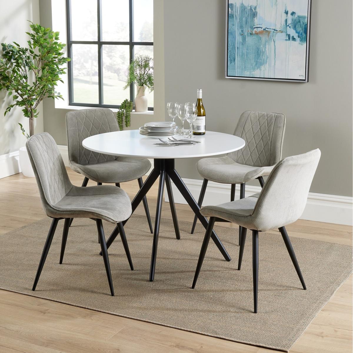 Aspen 100cm Round Dining Set With 4 Chair Set - Light Grey / 1 x round table and 4 x chairs