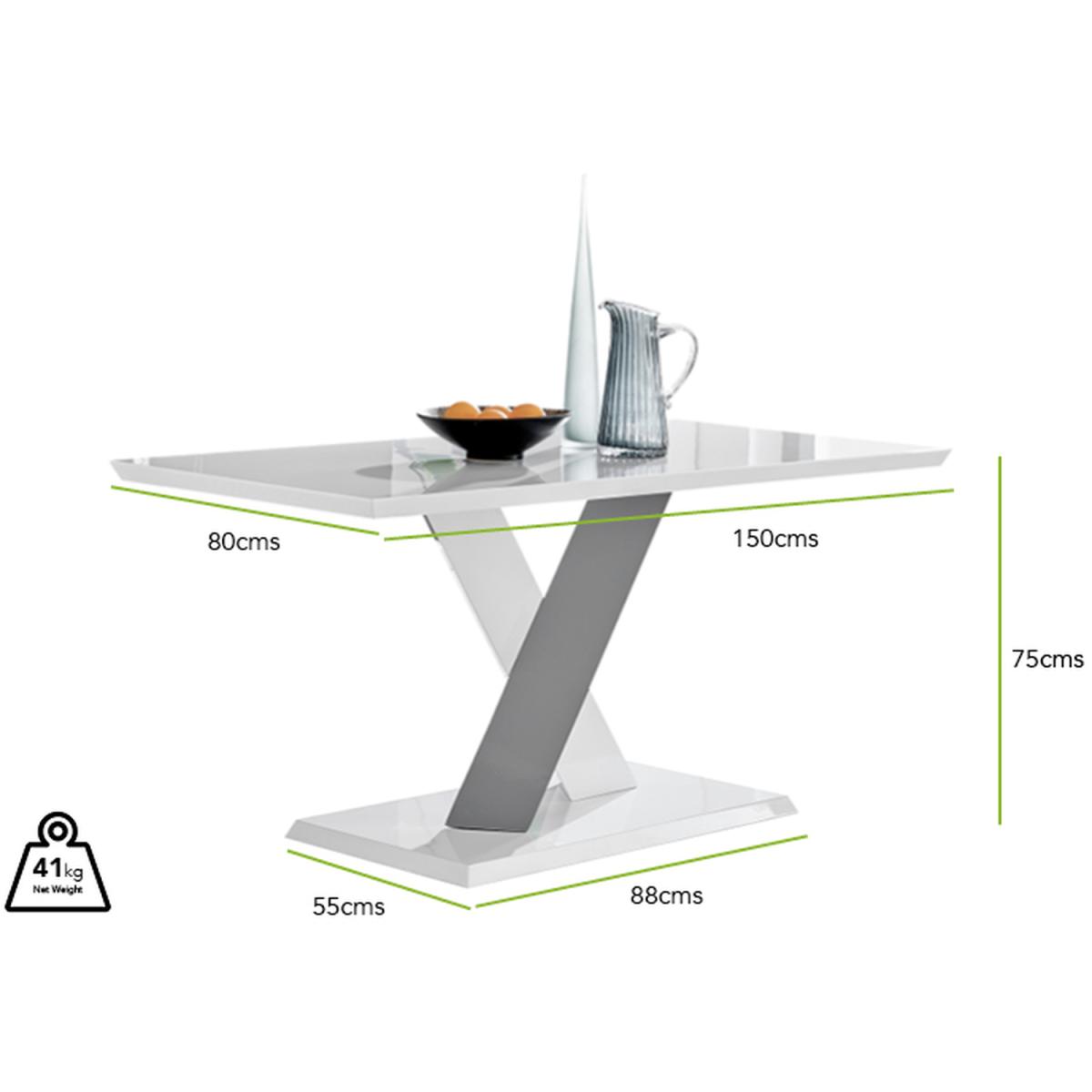 Monza 6 Seat White High Gloss Dining Table with Grey Accent - White – image 6