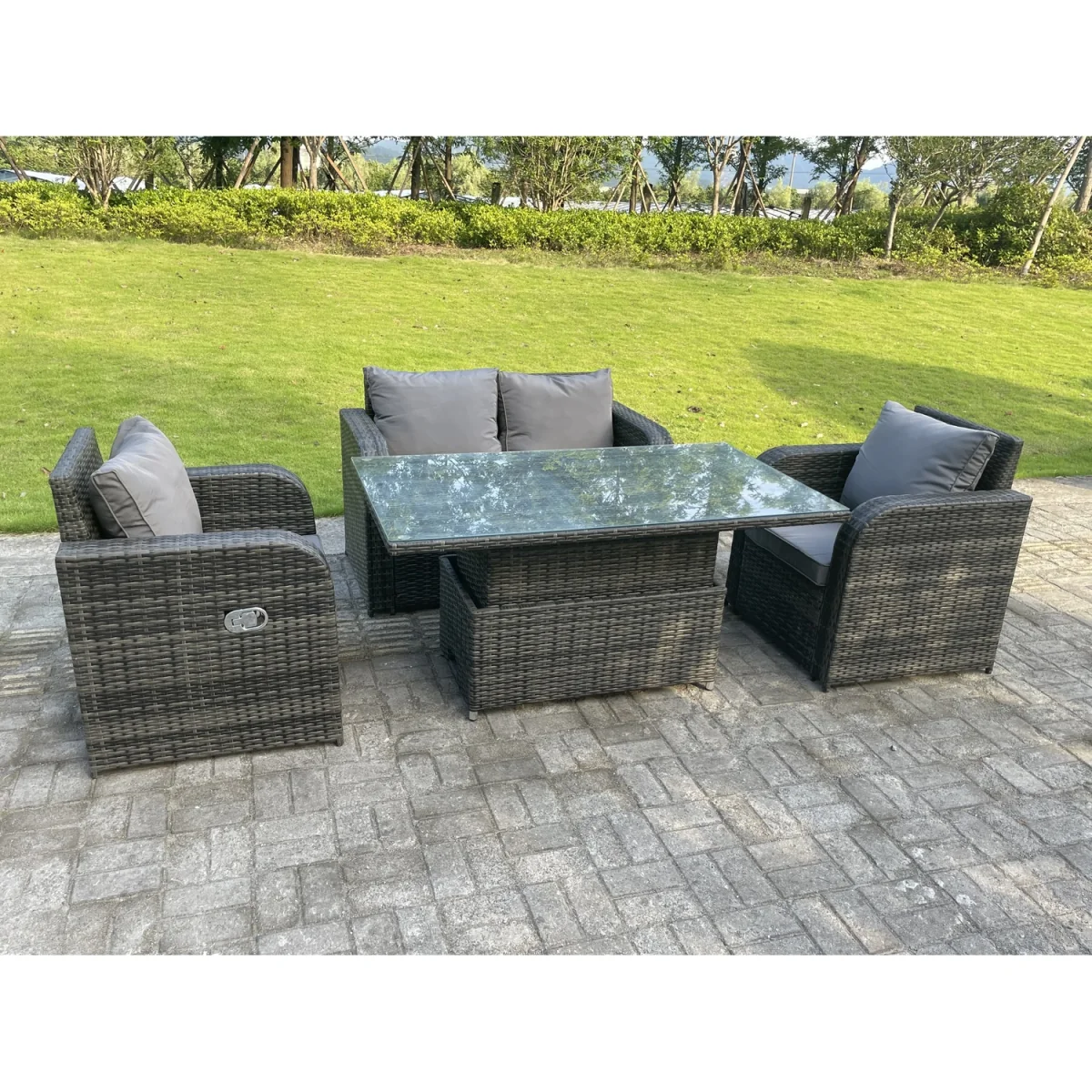 Rattan 4 Seater Adjustable Dining Set Love Sofa Reclining Chairs – image 3