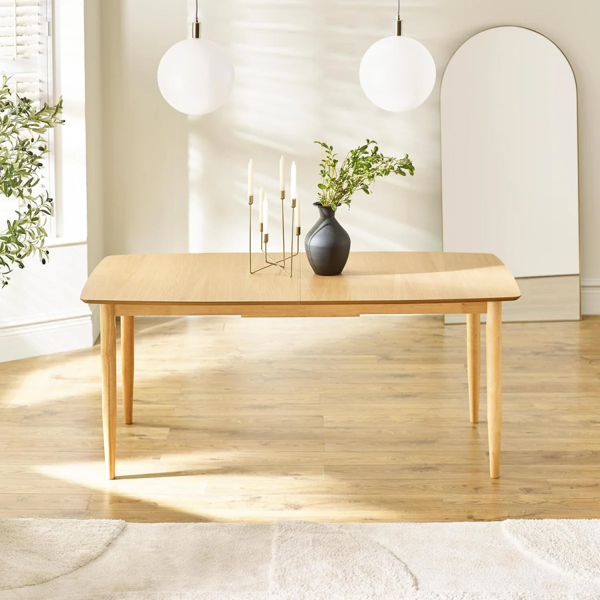 Leif Oak Veneer Wood Extending Dining Table with 8 Delta Chairs - Tan – image 10