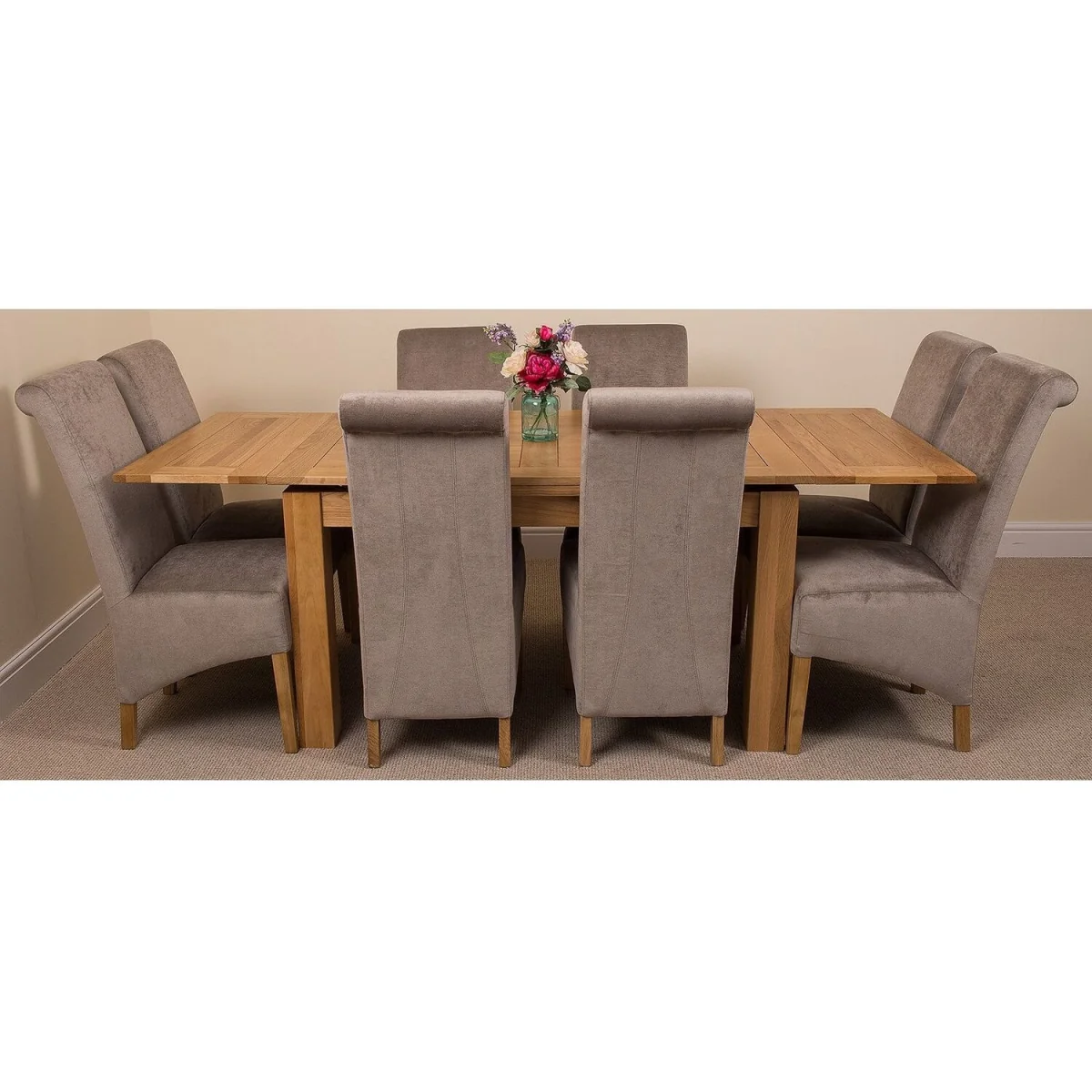 Richmond 140-220cm Oak Extending Dining Table + 8 Montana Fabric Chairs - Beige – image 2