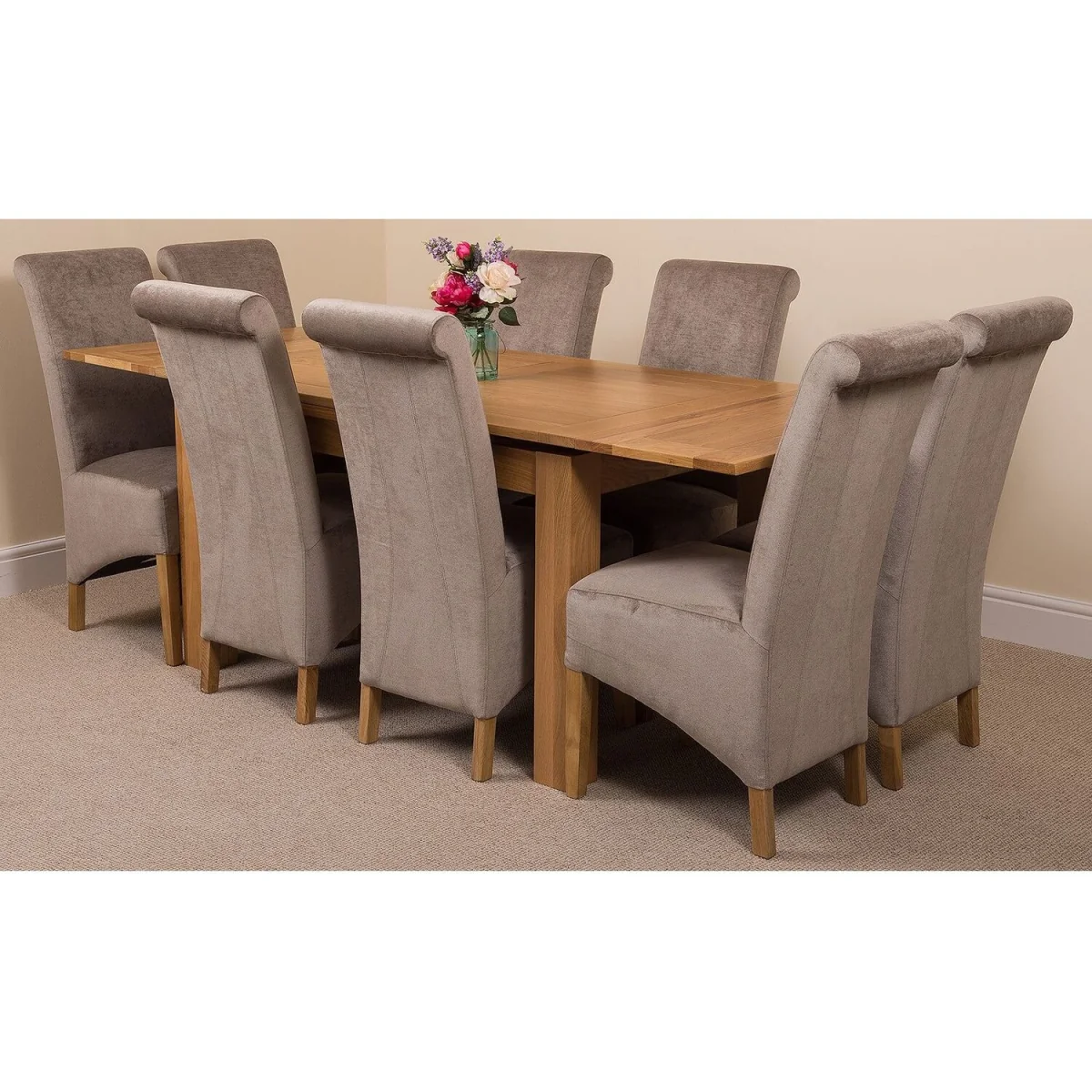 Richmond 140-220cm Oak Extending Dining Table + 8 Montana Fabric Chairs - Beige – image 13