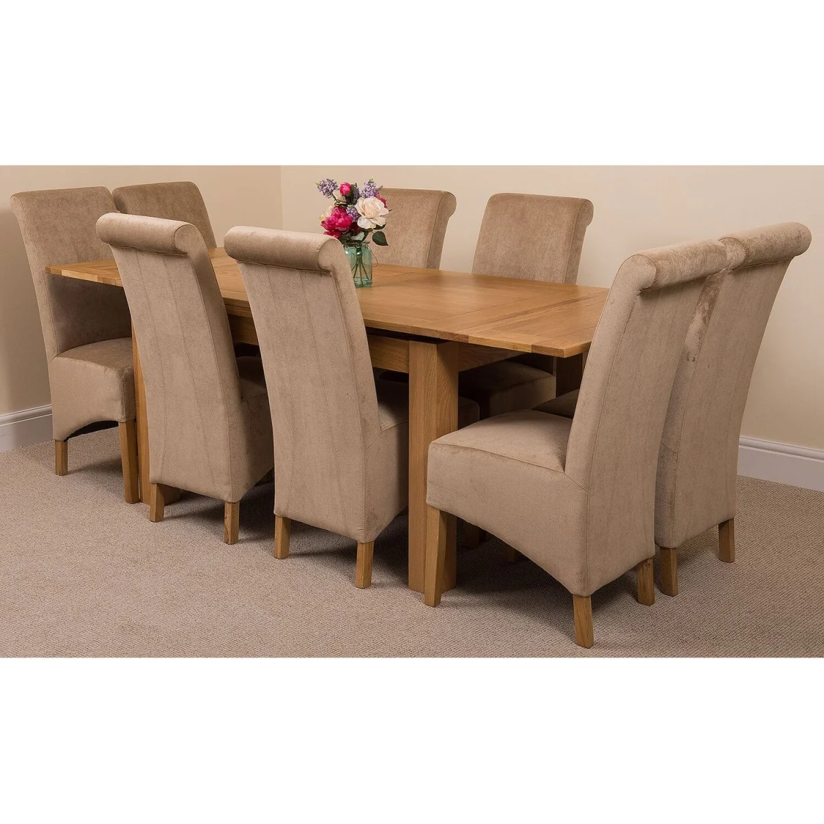Richmond 140-220cm Oak Extending Dining Table + 8 Montana Fabric Chairs - Beige – image 18