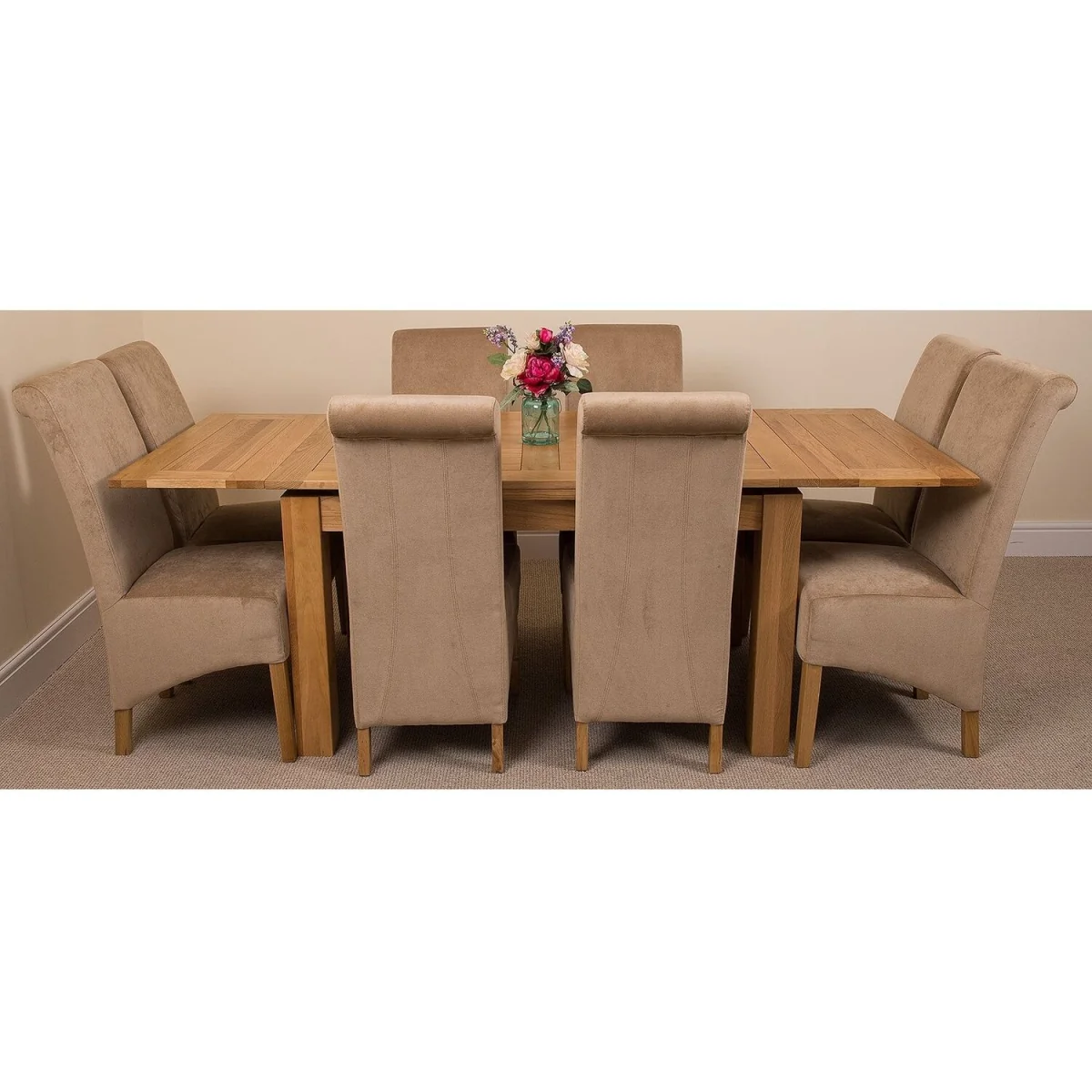 Richmond 140-220cm Oak Extending Dining Table + 8 Montana Fabric Chairs - Beige – image 19
