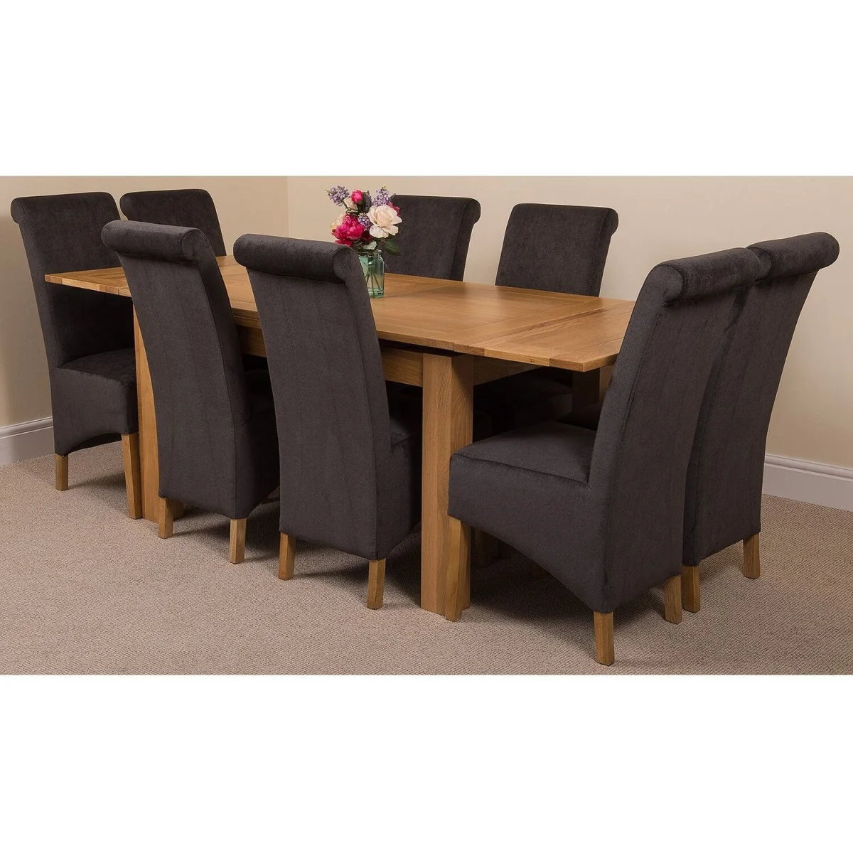 Richmond 140-220cm Oak Extending Dining Table + 8 Montana Fabric Chairs - Beige – image 24