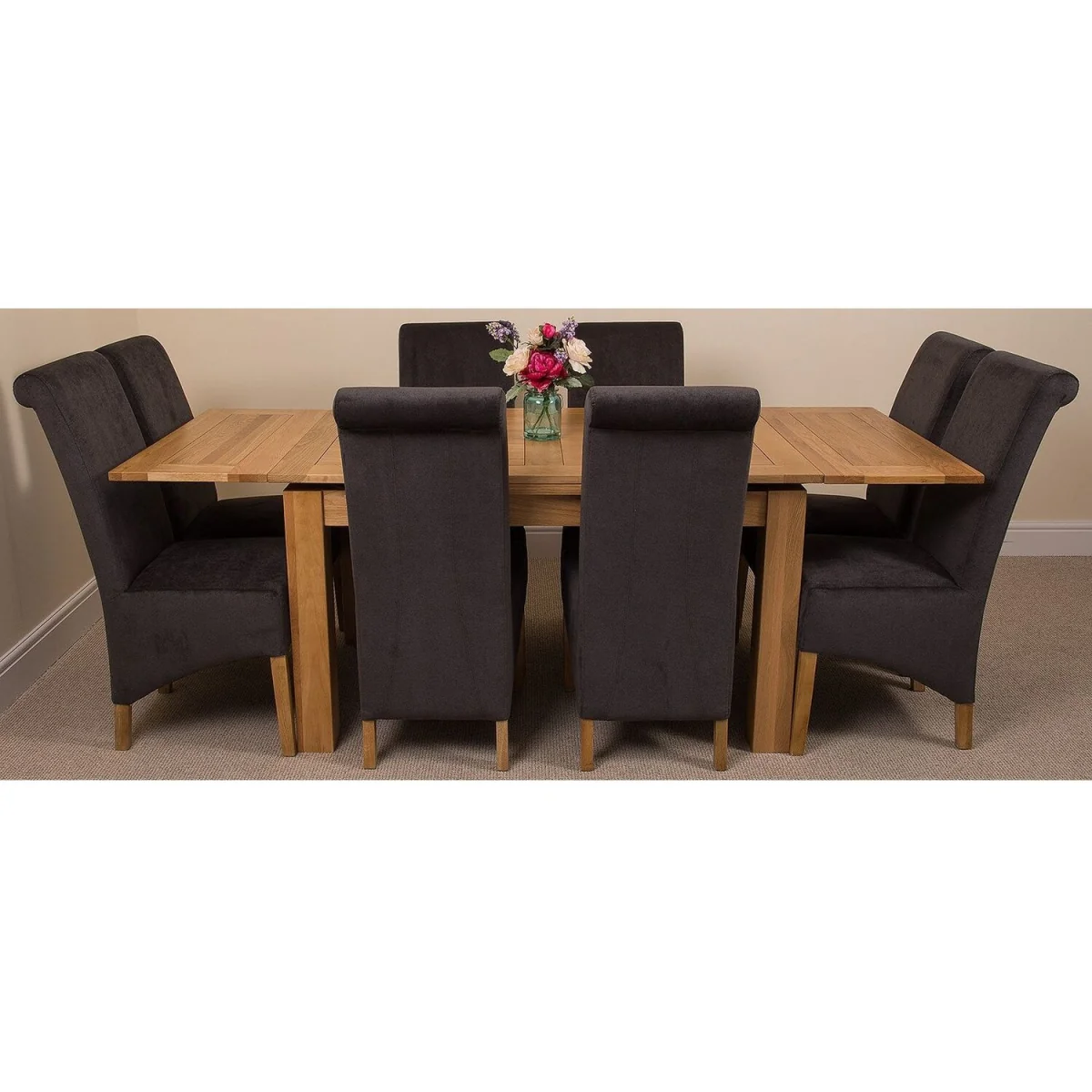 Richmond 140-220cm Oak Extending Dining Table + 8 Montana Fabric Chairs - Beige – image 25