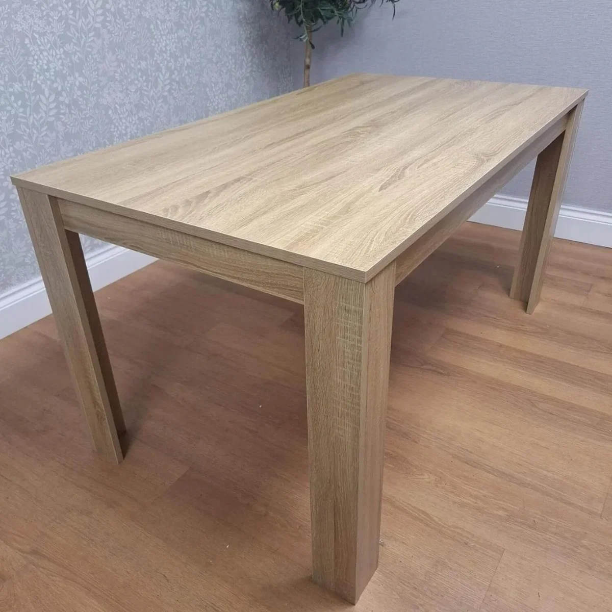 Light Wood-Effect Rectangular Dining Table Set with 4 Grey Velvet Chairs, 140cm - Brown – image 3