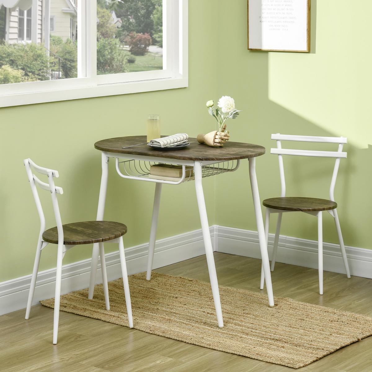 3-Piece Dining Table and Chairs Set, Oval Kitchen Table with 2 Chairs - Natural – image 2