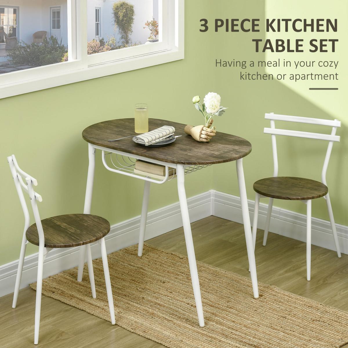 3-Piece Dining Table and Chairs Set, Oval Kitchen Table with 2 Chairs - Natural – image 4
