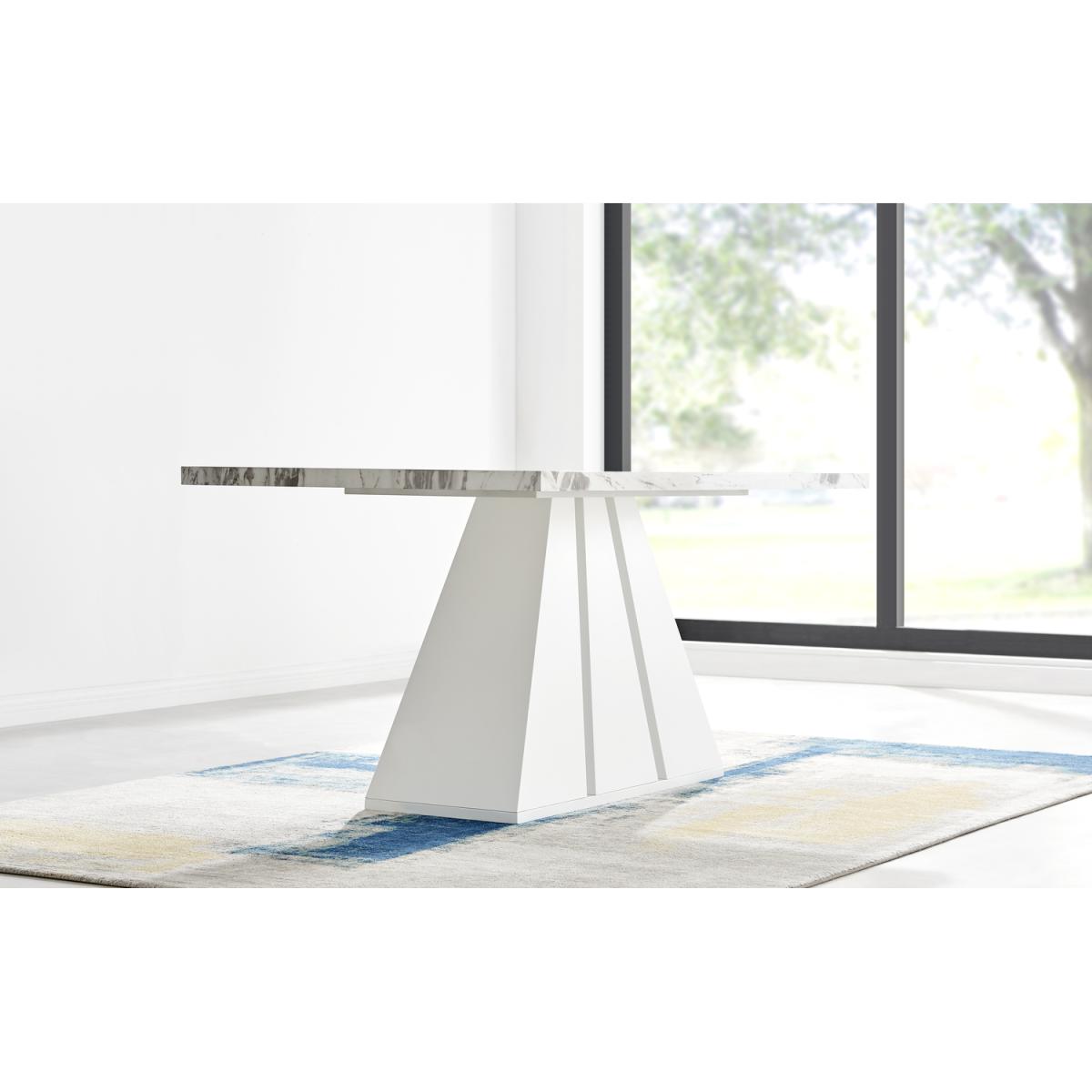 Athens White Marble Dining Table and 6 Belgravia Black Leg Chairs - Blue – image 5