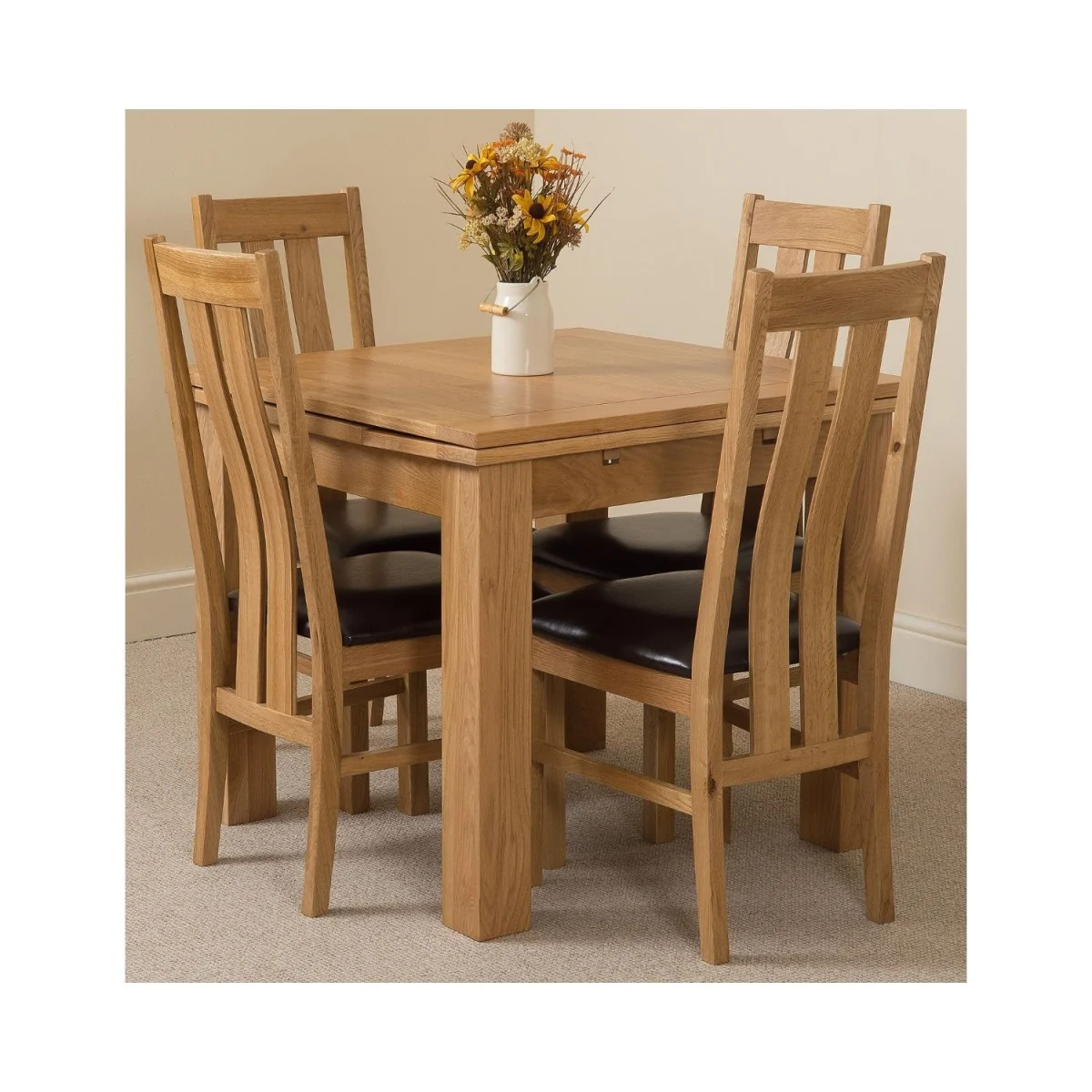Richmond 90-150cm Square Oak Extending Dining Table and 4 Princeton Chairs - Brown – image 11