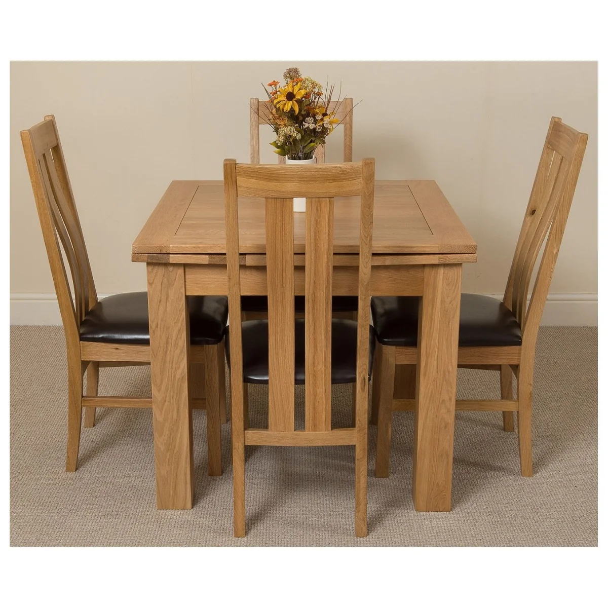 Richmond 90-150cm Square Oak Extending Dining Table and 4 Princeton Chairs - Brown – image 12
