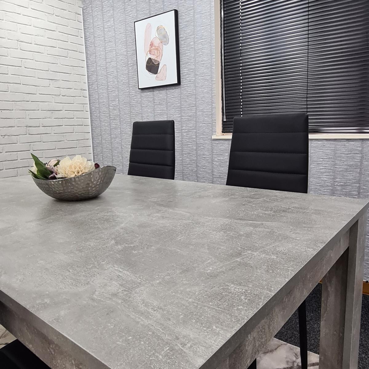 Grey Dining Table and 4 Black Metal Chairs Dining Set - Stone Grey Effect – image 2