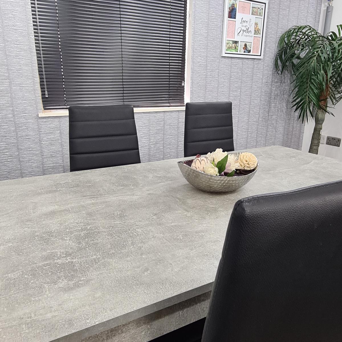Grey Dining Table and 4 Black Metal Chairs Dining Set - Stone Grey Effect – image 3