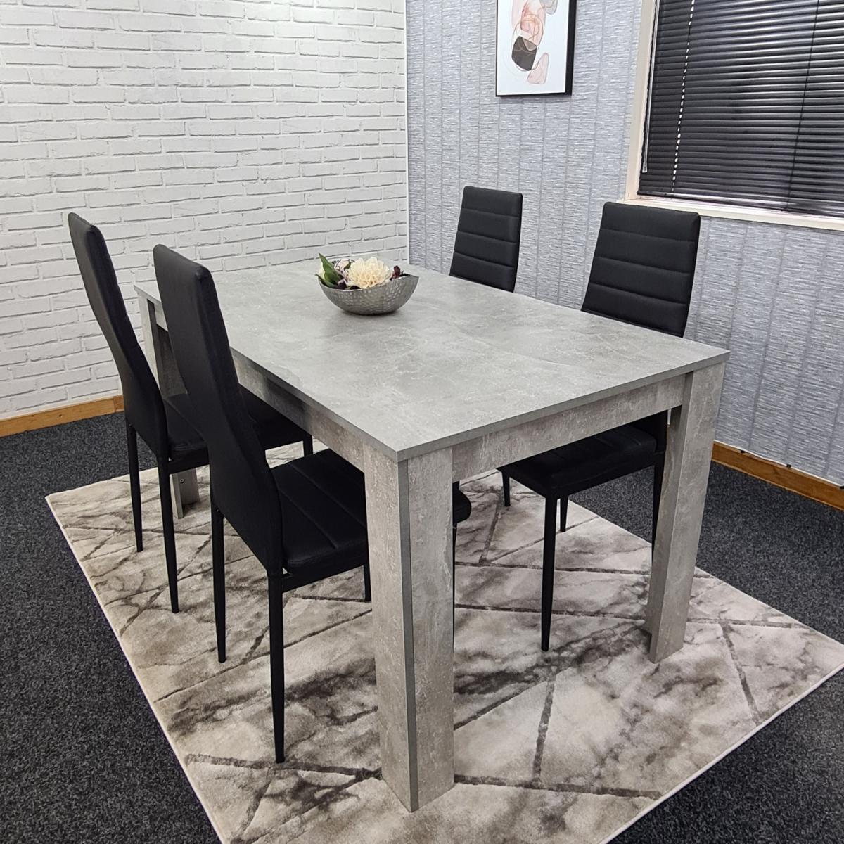 Grey Dining Table and 4 Black Metal Chairs Dining Set - Stone Grey Effect – image 4