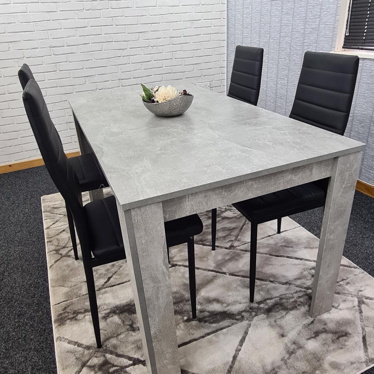 Grey Dining Table and 4 Black Metal Chairs Dining Set - Stone Grey Effect – image 5