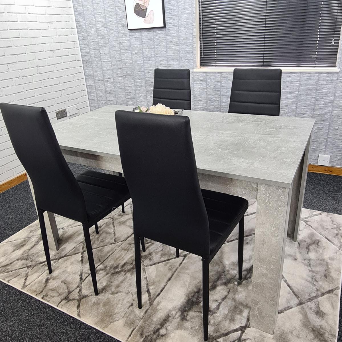 Grey Dining Table and 4 Black Metal Chairs Dining Set - Stone Grey Effect – image 6