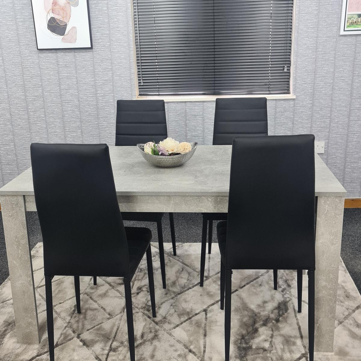 Grey Dining Table and 4 Black Metal Chairs Dining Set - Stone Grey Effect – image 7