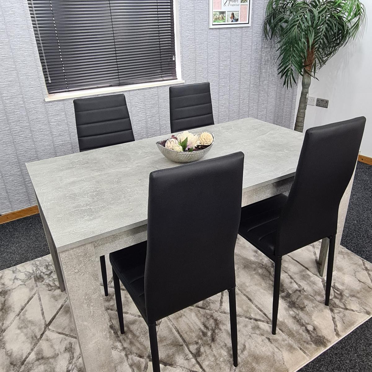 Grey Dining Table and 4 Black Metal Chairs Dining Set - Stone Grey Effect – image 8