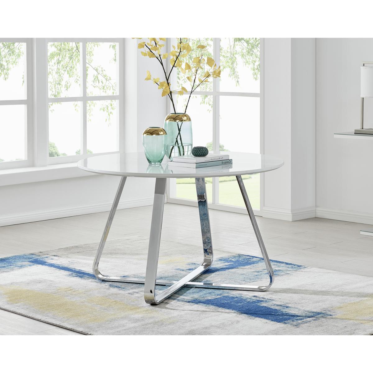 Santorini White Round Dining Table with 6 Pesaro Black Leg Chairs - Cream – image 2