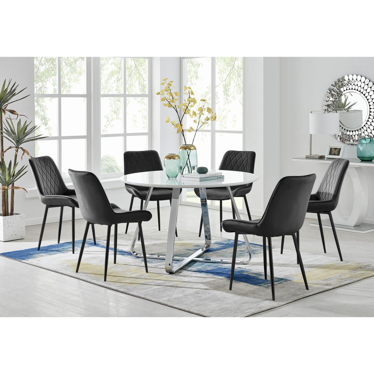 Santorini White Round Dining Table with 6 Pesaro Black Leg Chairs - Cream – image 14