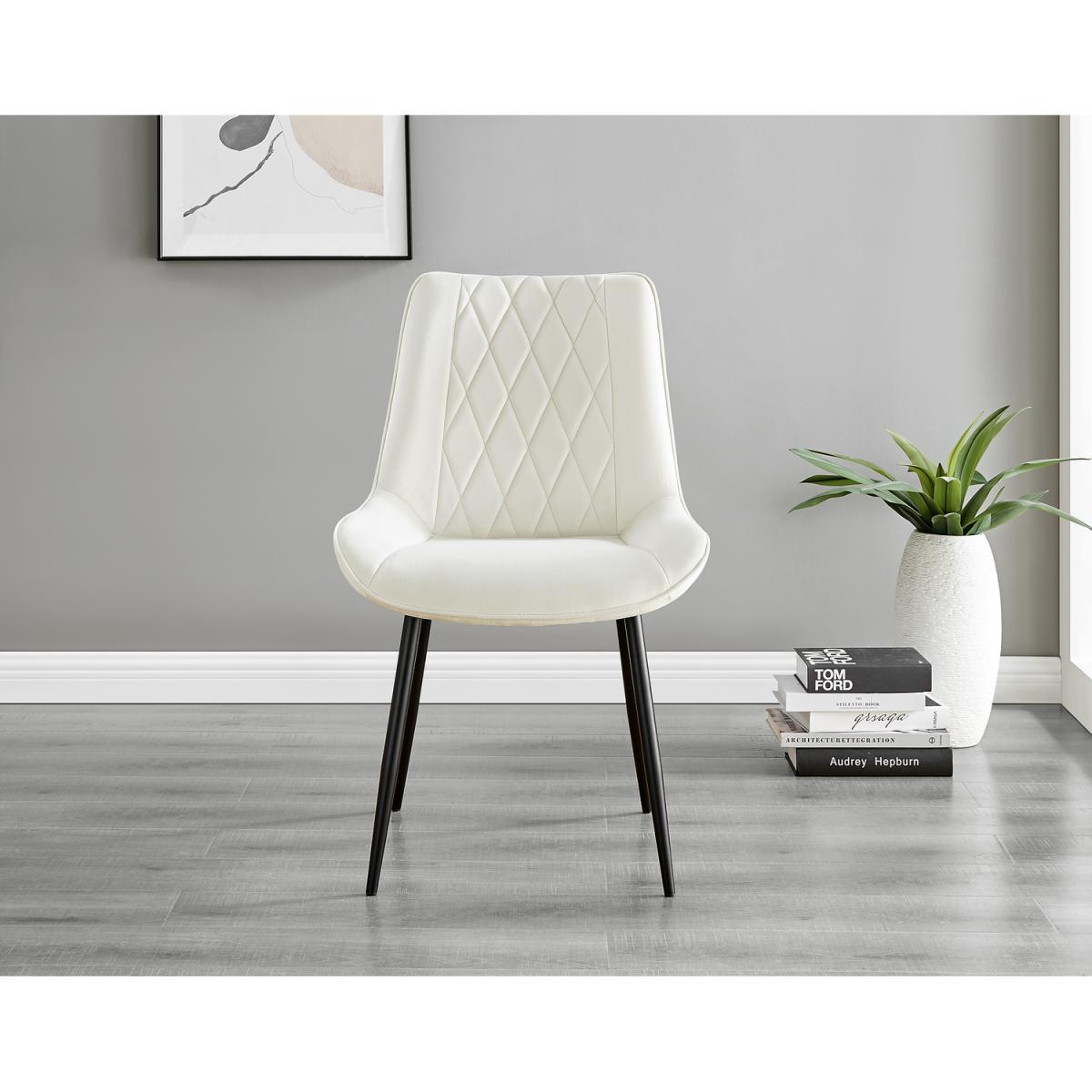 Santorini White Round Dining Table with 6 Pesaro Black Leg Chairs - Cream – image 15