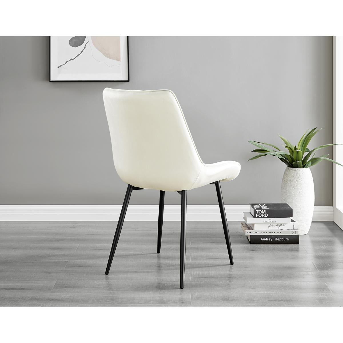 Santorini White Round Dining Table with 6 Pesaro Black Leg Chairs - Cream – image 17
