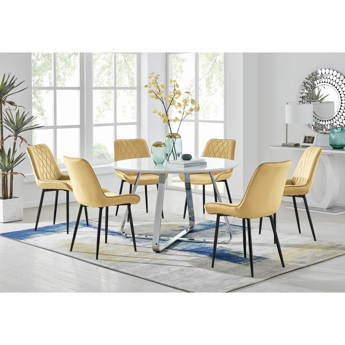 Santorini White Round Dining Table with 6 Pesaro Black Leg Chairs - Cream – image 28