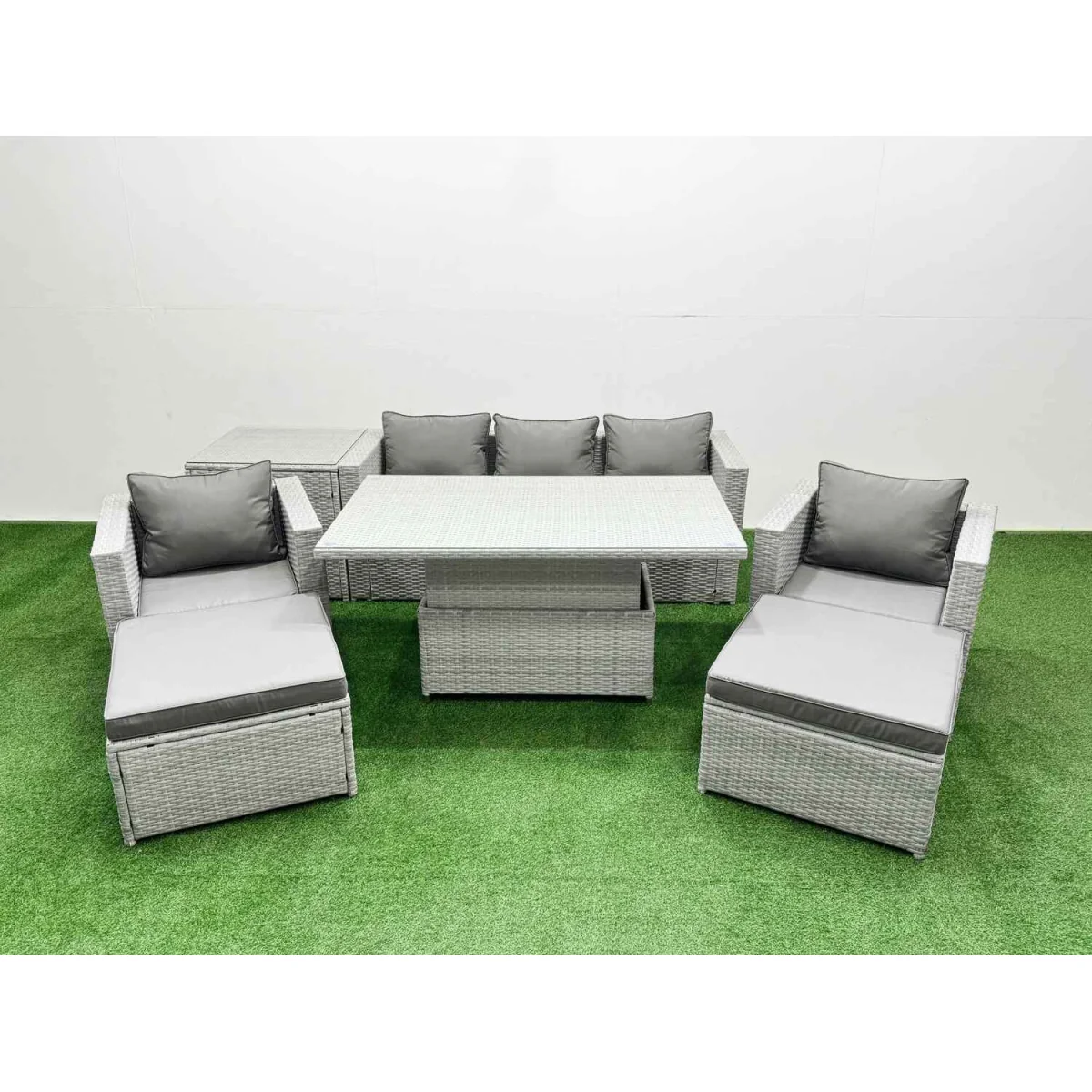 Fimous 7-Piece Rattan Dining Set with Adjustable Table, Light Grey - Light Grey Mixed – image 2