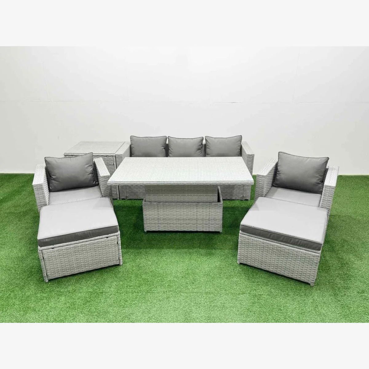 Fimous 7-Piece Rattan Dining Set with Adjustable Table, Light Grey - Light Grey Mixed – image 1
